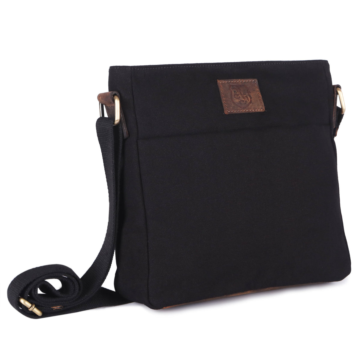 Sac bandoulière en PET recyclé en PET recyclé et cuir véritable noir, vue 2