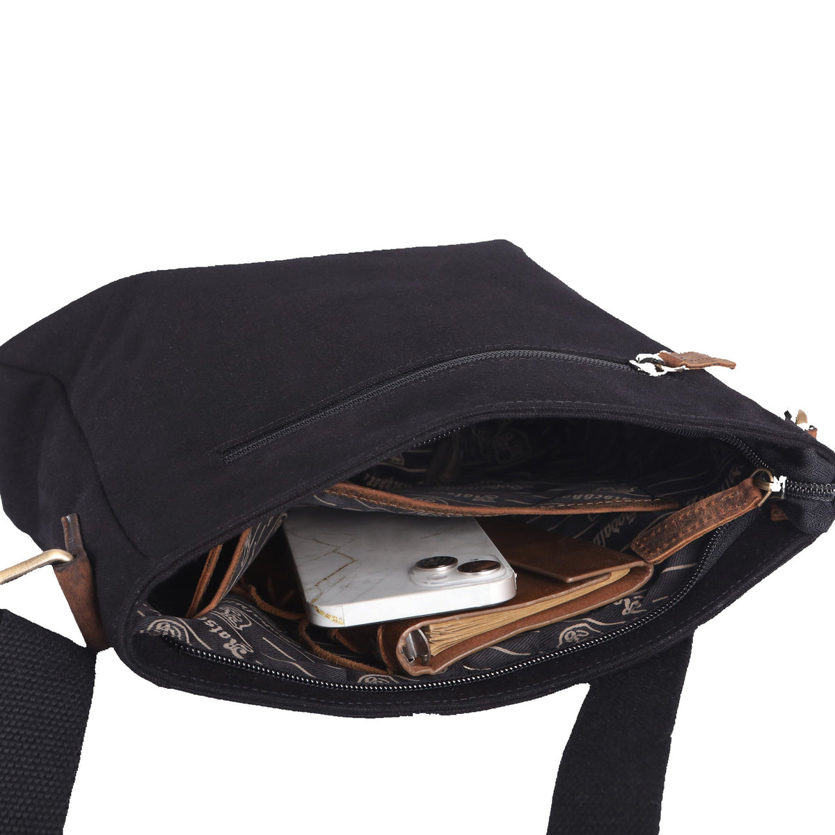 Sac bandoulière en PET recyclé en PET recyclé et cuir véritable, vue 4