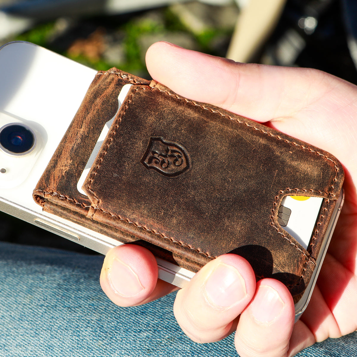 Handybörse Big für Smartphone aus Büffelleder in Braun