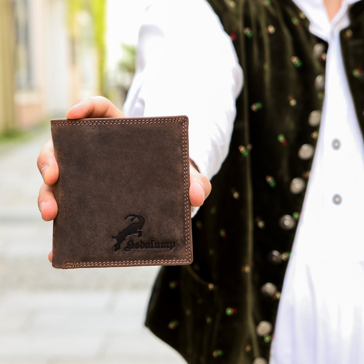 Large men's leather wallet in portrait format