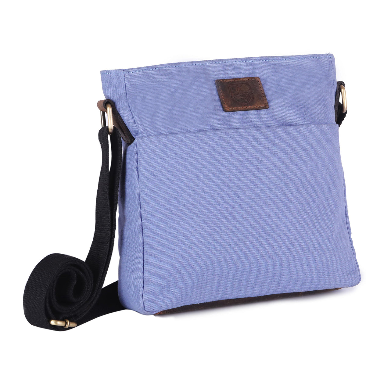 Sac bandoulière en PET recyclé en PET recyclé et cuir véritable bleu, vue 10