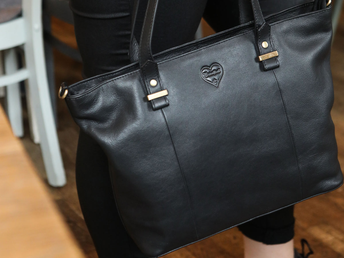 Borsa shopper Luise in pelle di bufalo nero, vista 17