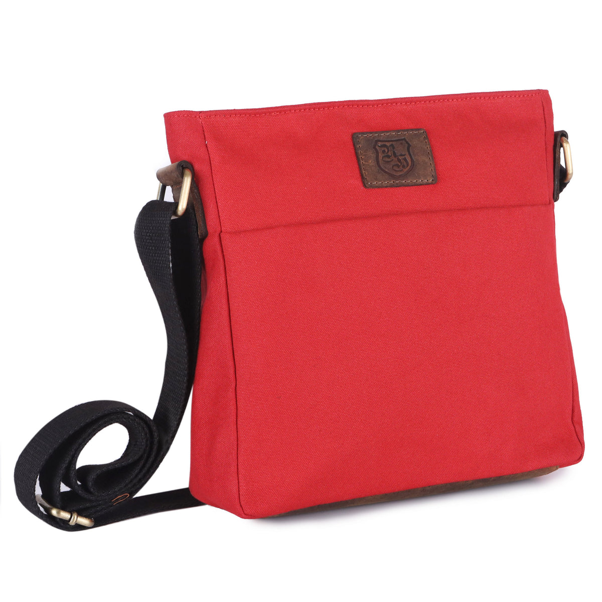 Sac bandoulière en PET recyclé en PET recyclé et cuir véritable rouge, vue 21
