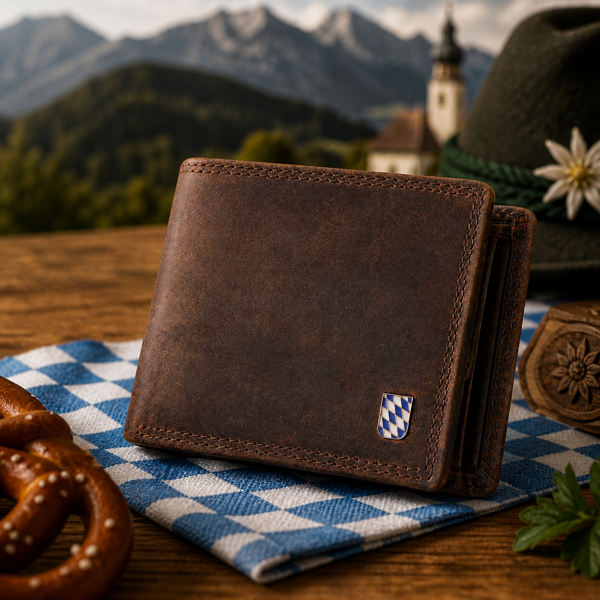 Classic Geldbörse Bayern aus Büffelleder in Braun
