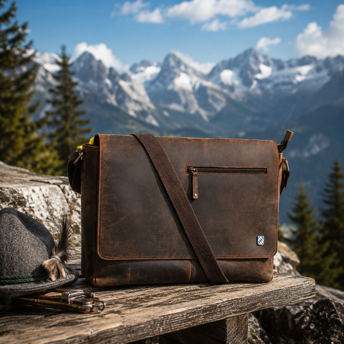 Laptoptasche Bayern Emblem aus Büffelleder
